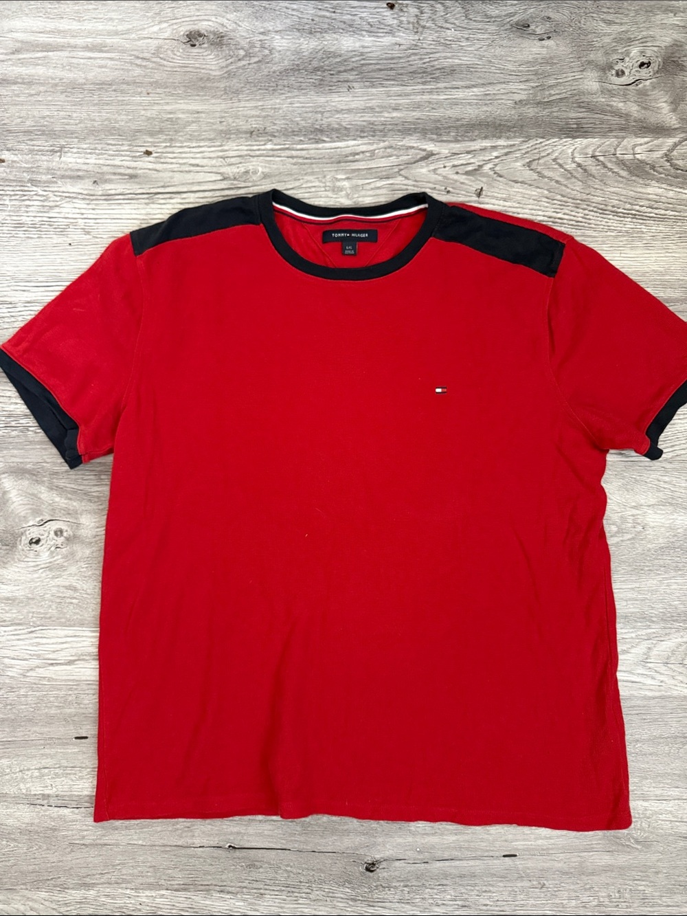 Tommy Hilfiger Red Short-Sleeve Crew Tee with Navy Accents